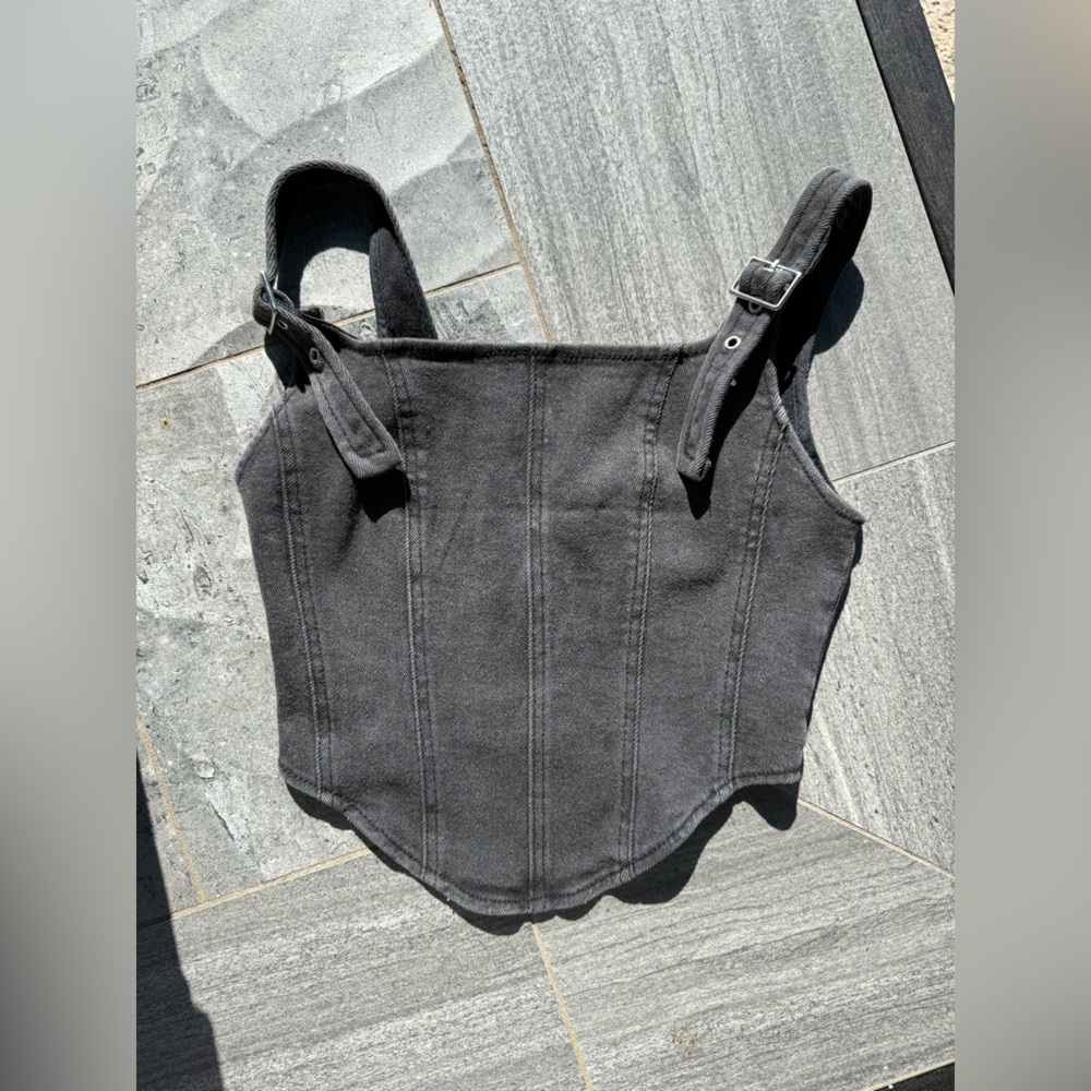 Denim Corset Vest Black/Grey Wash Size XXS. Wild Fable,  Square Neck